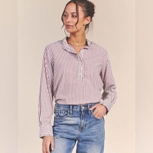 Trovata Pink and White Striped Button Down Shirt